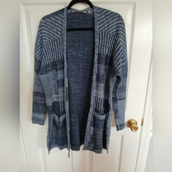 Soft Surroundings Patterned/Patchwork Blues Open Cardigan Size M - Picture 1 of 8